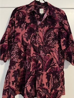 Maeve Rose Pink and Burgundy Velvet-Print Mini Dress